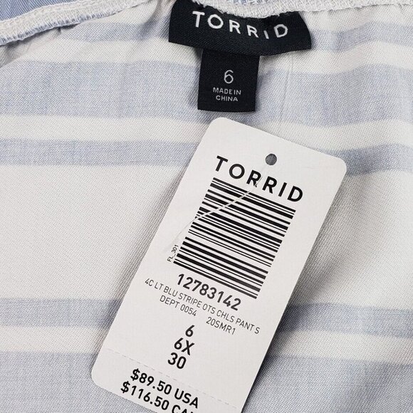 Torrid Striped Challis Crop Top Womens 6X 30 Blue Off Shoulder Short Sleeve - Picture 10 of 12
